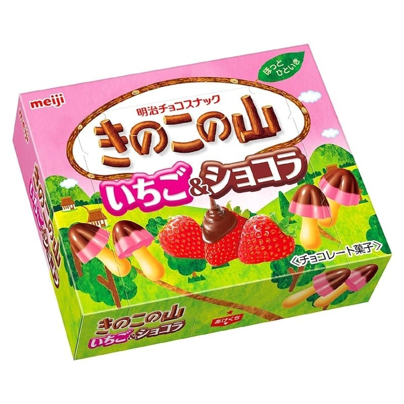 Meiji Kinoko no Yama Strawberry and Chocolate 64g Japanese package