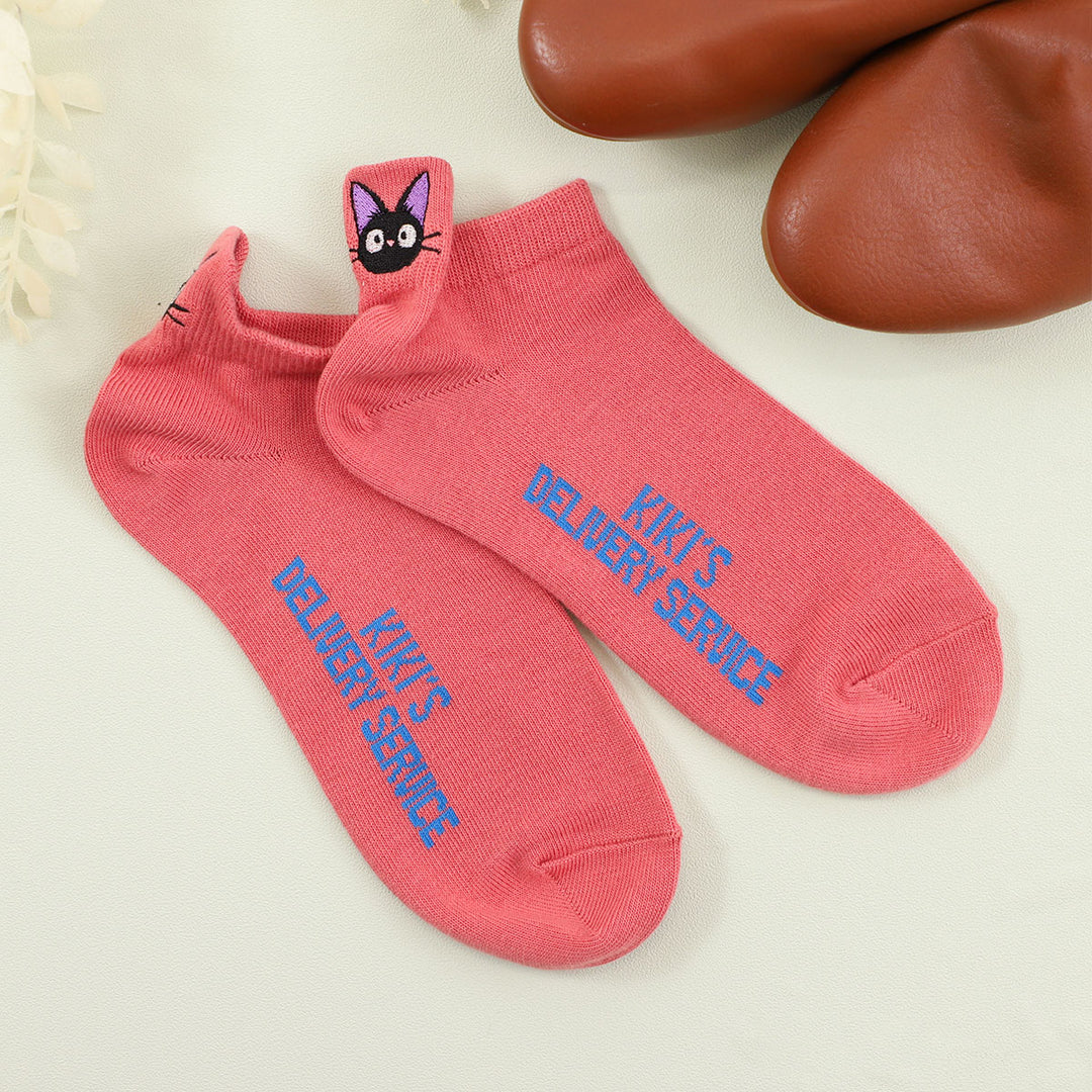 Kiki’s Delivery Service Jiji Embroidered Ankle Socks – Pink 23–25cm Studio Ghibli