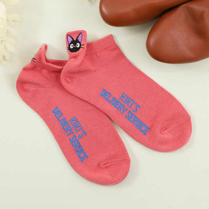 Kiki’s Delivery Service Jiji Embroidered Ankle Socks – Pink 23–25cm Studio Ghibli