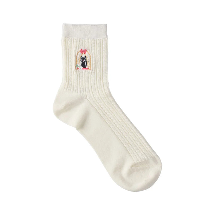 Kiki’s Delivery Service Jiji Cable-Knit Crew Socks – 23–25cm Studio Ghibli