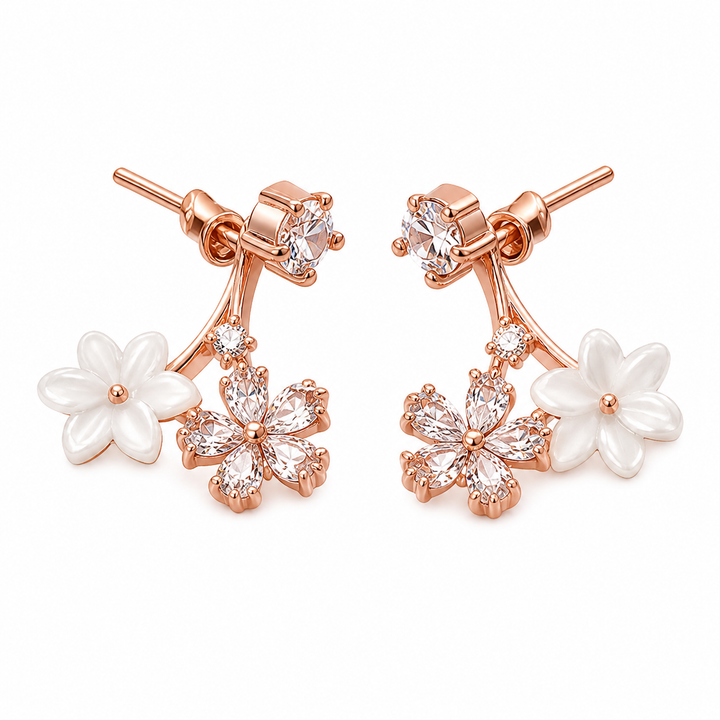 Rose Gold Plated Floral Stud Earrings Yui mart