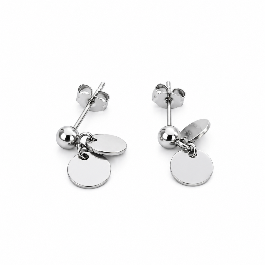 925 Sterling Silver Double Disc Drop Stud Earrings Yui mart