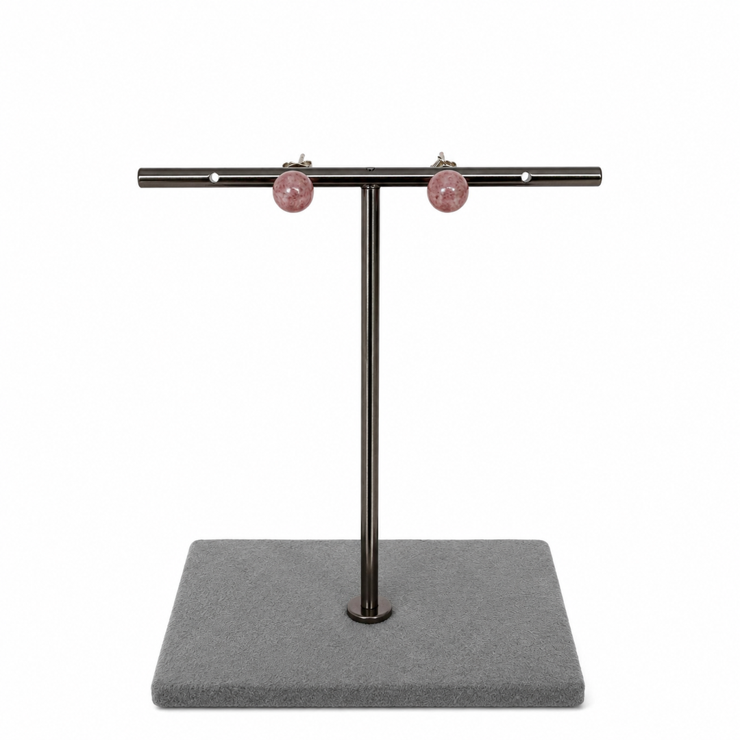 925 Sterling Silver Pink Quartz Ball Stud Earrings Yui mart