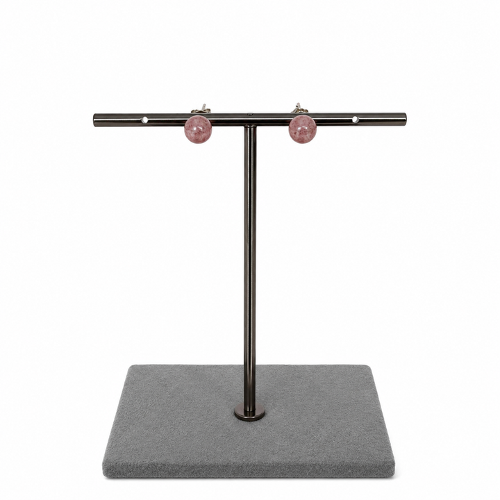 925 Sterling Silver Pink Quartz Ball Stud Earrings Yui mart