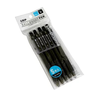 Retractable Ballpoint Pen with Grip — Oil-Based Ink, Black, 0.5mm (Pack of 5) Yui mart