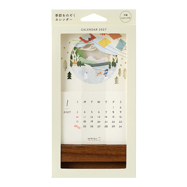 MIDORI Seasonscape desk calendar 2027 package and wooden stand