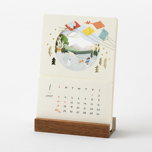 MIDORI Seasonscape 2027 desk calendar with wooden stand main view