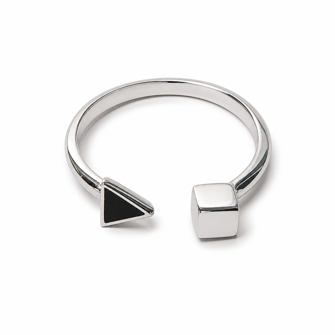 925 Sterling Silver Adjustable Open Ring – Minimalist Geometric Triangle & Cube Design, Resizable Stackable Ring for Women Yui mart
