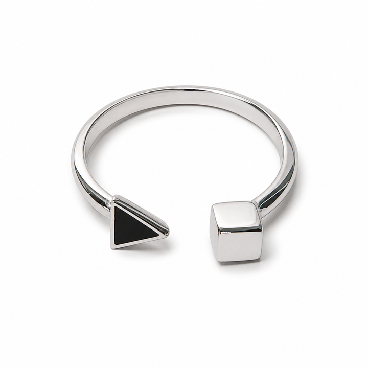 925 Sterling Silver Adjustable Open Ring – Minimalist Geometric Triangle & Cube Design, Resizable Stackable Ring for Women Yui mart