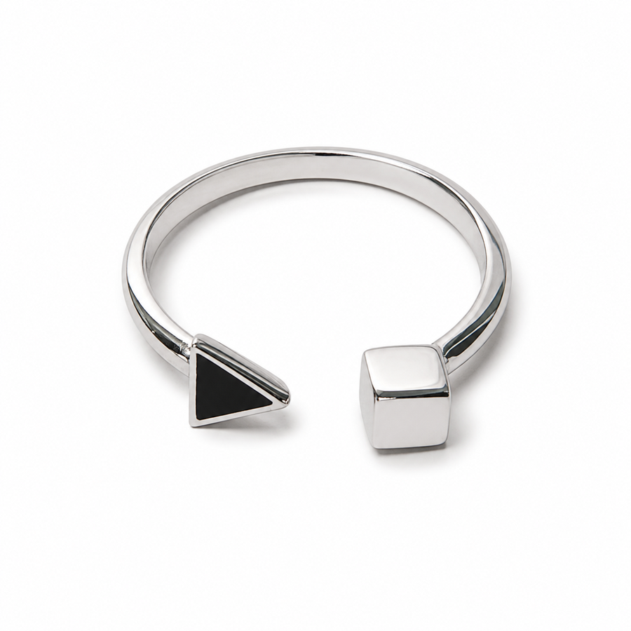925 Sterling Silver Adjustable Open Ring – Minimalist Geometric Triangle & Cube Design, Resizable Stackable Ring for Women Yui mart