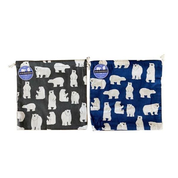 Polar bear cotton drawstring bag in deep navy
