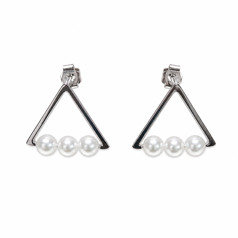 925 Sterling Silver Triangle Pearl Stud Earrings for Women Yui mart