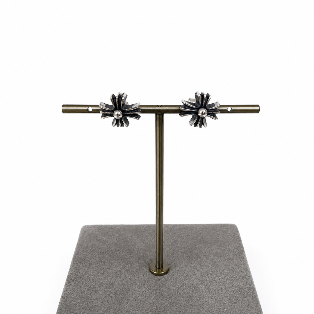 925 Sterling Silver Gothic Cross Flower Stud Earrings Yui mart
