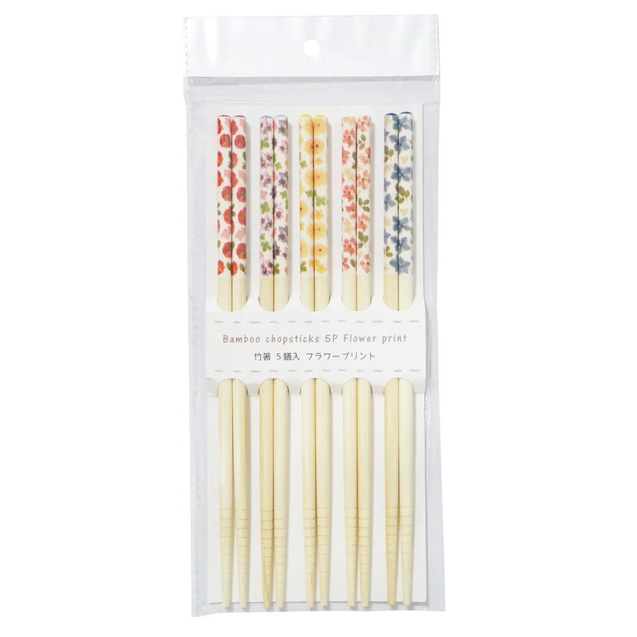 Watts floral print bamboo chopsticks, five assorted pairs