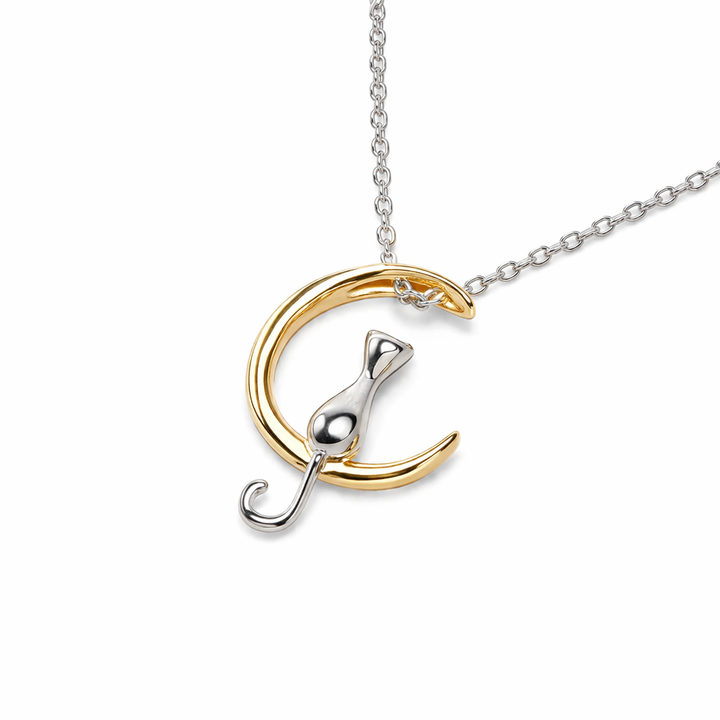 Two-Tone Cat Moon Pendant Necklace Yui mart