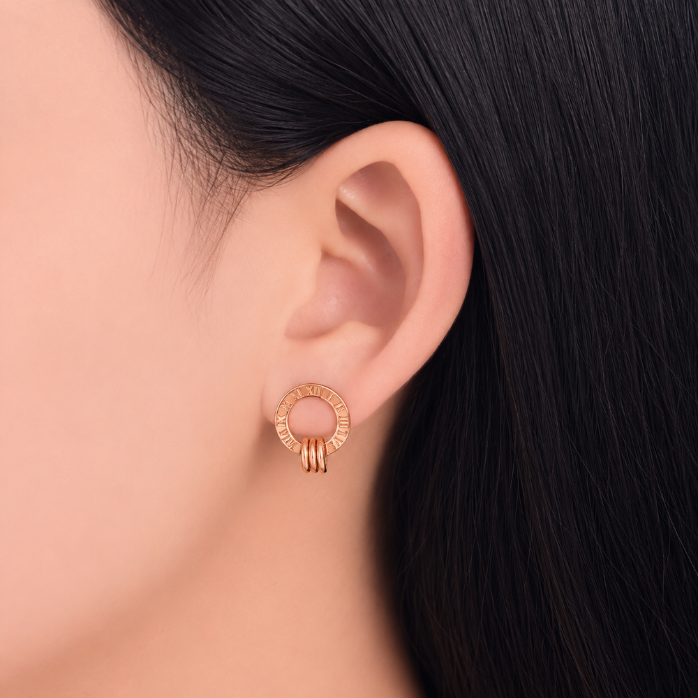 925 Sterling Silver Rose Gold Triple Ring Circle Stud Earrings Yui mart