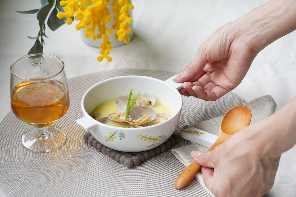 WAZAN mimosa double-handle gratin bowl 400ml Hasami ware