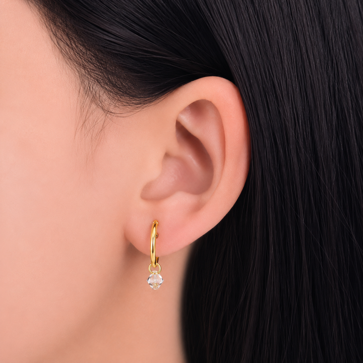 925 Sterling Silver Gold-Plated Crystal Charm Hoop Earrings Yui mart