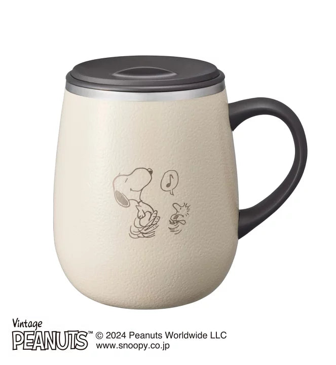 BRUNO PEANUTS Stainless Steel Mug with Lid, Tall, Off-White, 460ml