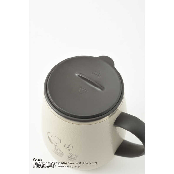 BRUNO PEANUTS Stainless Steel Mug with Lid, Tall, Off-White, 460ml