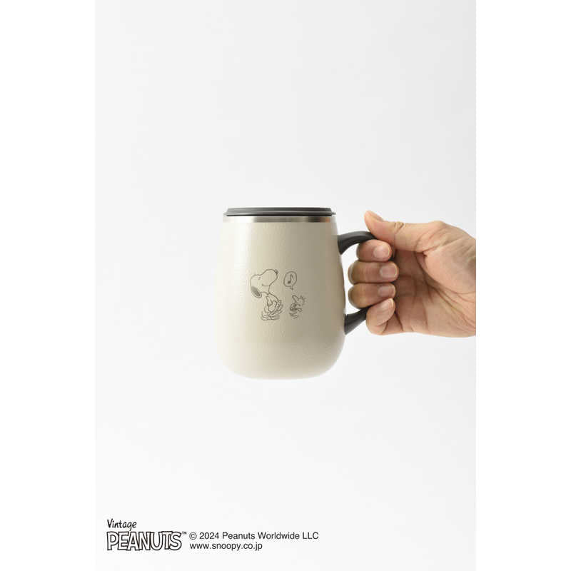 BRUNO PEANUTS Stainless Steel Mug with Lid, Tall, Off-White, 460ml