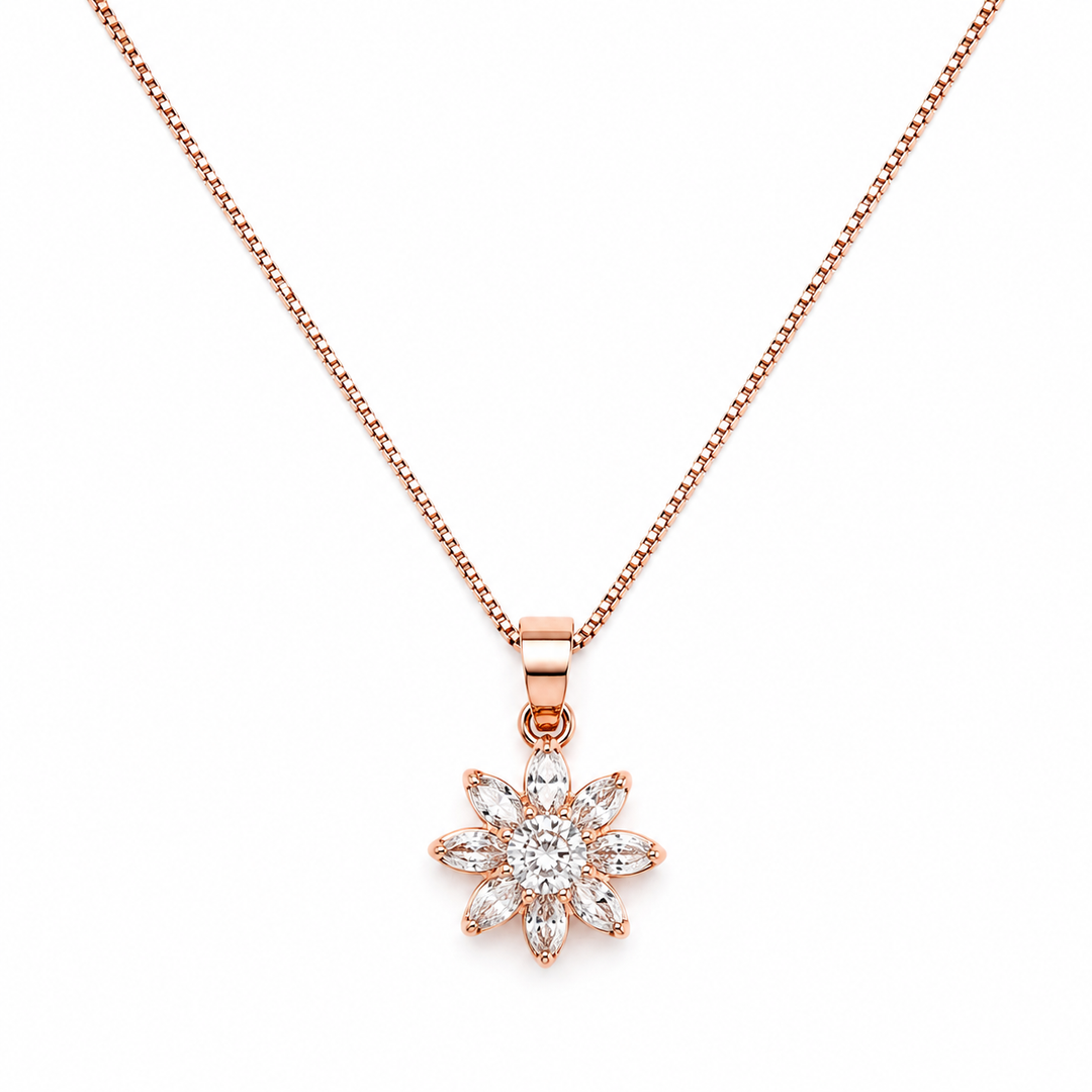 925 Sterling Silver Rose Gold-Plated Blossom CZ Pendant Necklace Yui mart