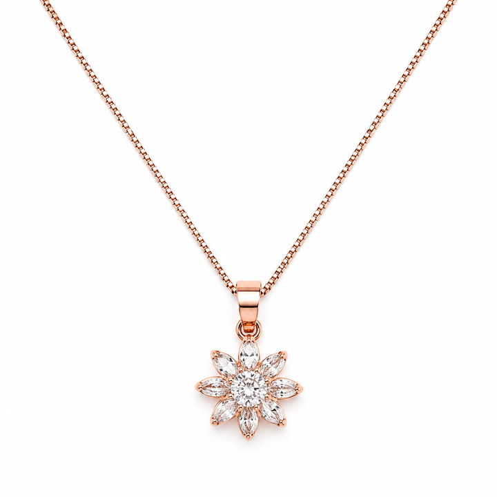 925 Sterling Silver Rose Gold-Plated Blossom CZ Pendant Necklace Yui mart