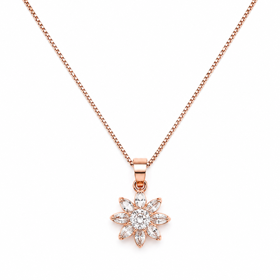 925 Sterling Silver Rose Gold-Plated Blossom CZ Pendant Necklace Yui mart