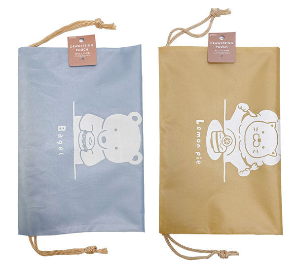 Amifa Pastel Animals medium drawstring pouch bag in blue Bagel and beige Lemon Pie