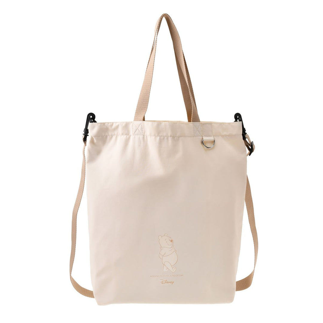 Disney Winnie the Pooh 2-Way D-Ring Tote Bag ivory front view with shoulder strap