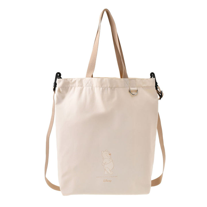 Disney Winnie the Pooh 2-Way D-Ring Tote Bag ivory front view with shoulder strap