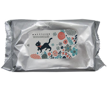 Cat Pattern Wet Tissue Wipes silver portable pack