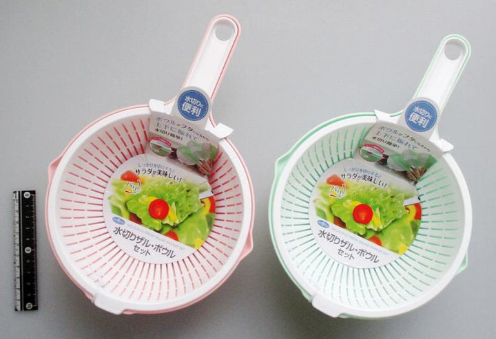 CanDo water draining colander bowl set pink and green front package