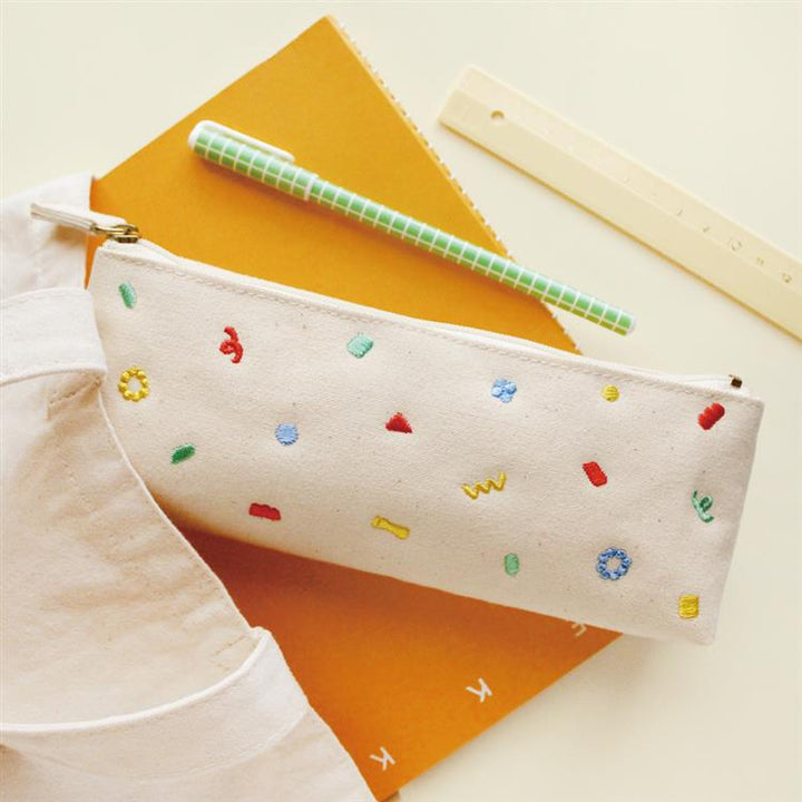MATOKA Pattern canvas pen case lifestyle image with stationery