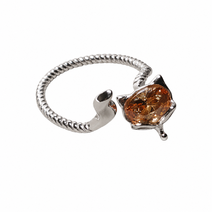 925 Sterling Silver Adjustable Ring with Champagne Crystal Yui mart