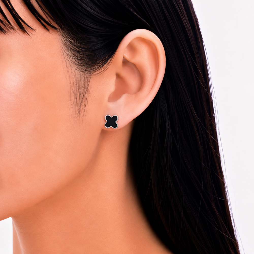 Midnight Clover Stud Earrings Yui mart