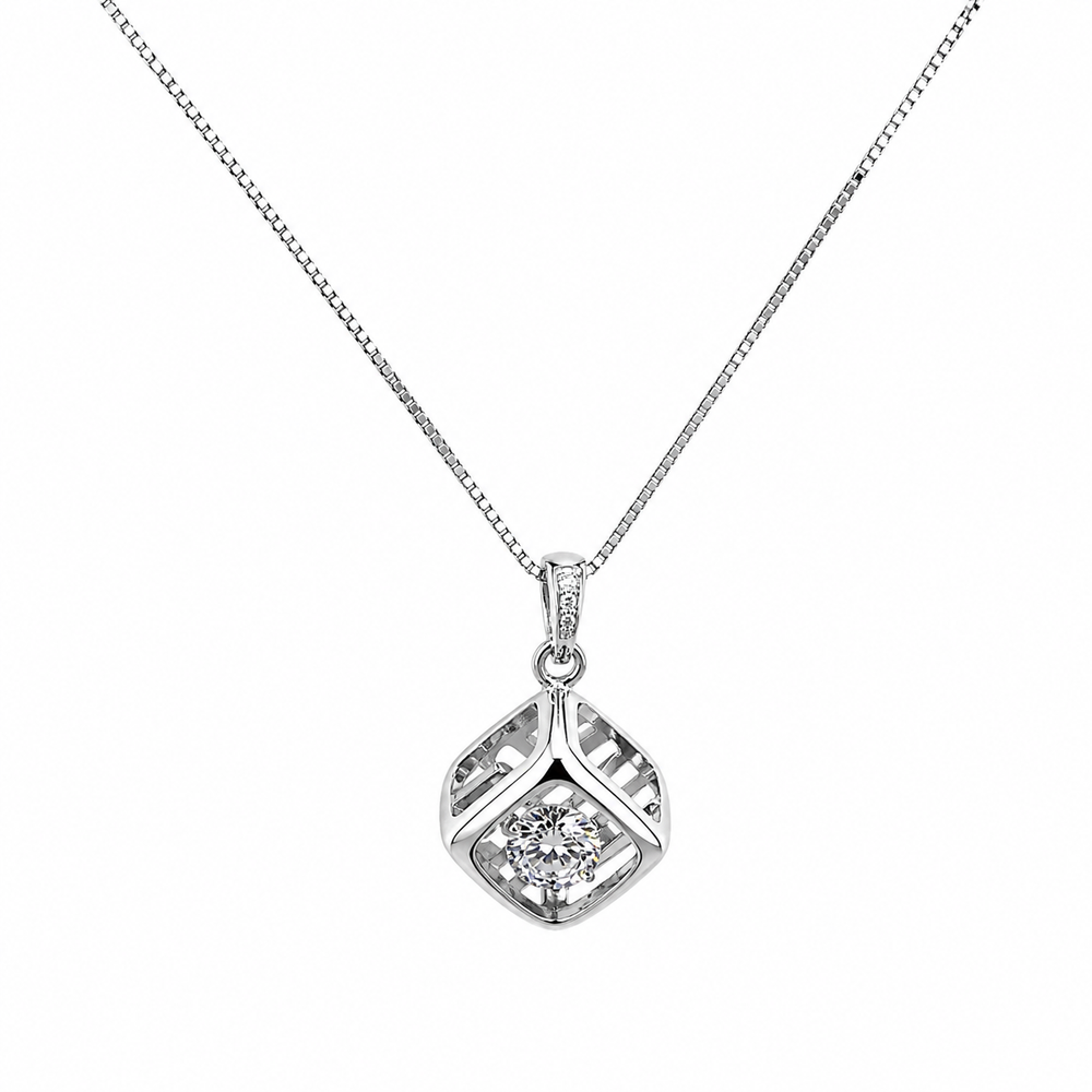 925 Sterling Silver Geometric CZ Pendant Necklace Yui mart