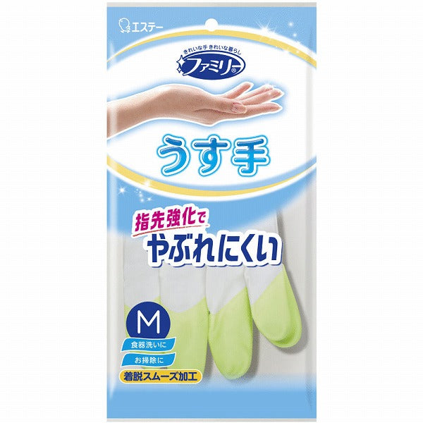 S.T. Family thin vinyl cleaning gloves M green front package