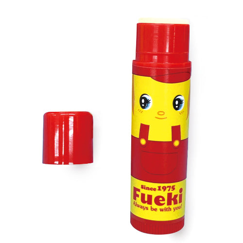 FUEKI Yasashii Lip Cream N red and yellow lip balm stick opened