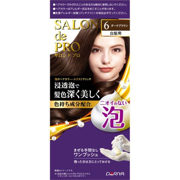 DARIYA Salon de Pro Extra Rich Foam Hair Color #6 Dark Brown package for gray coverage