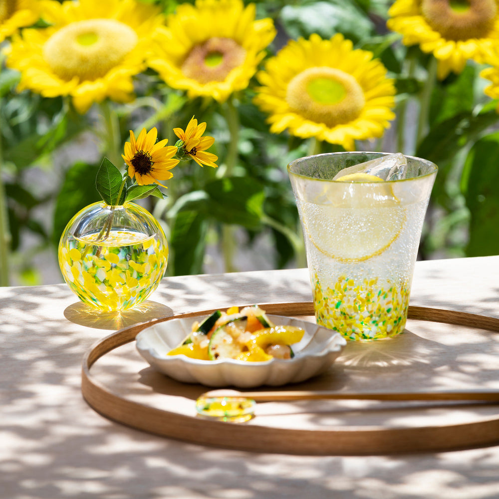Tsugaru Vidro Sunflower handmade glass bud vase lifestyle table setting