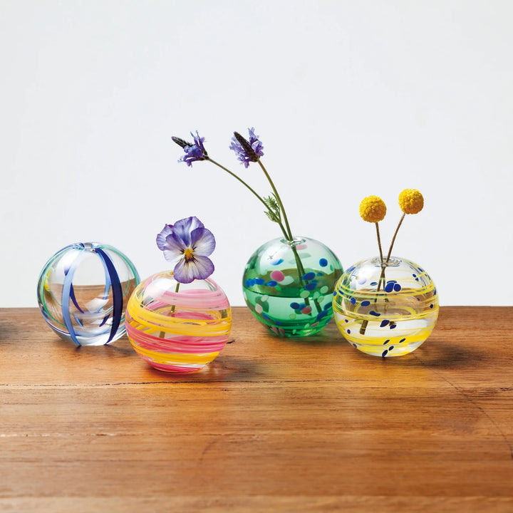 Japan Tsugaru VIDRO Handmade Glass Single Vase Colorful Temari- Yui mart