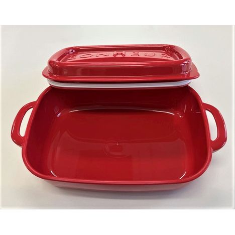 Bonheur red square lunch box lid and side detail