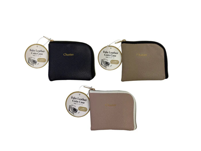 Leather-Look Coin Case with L-Shaped Zipper Yui mart