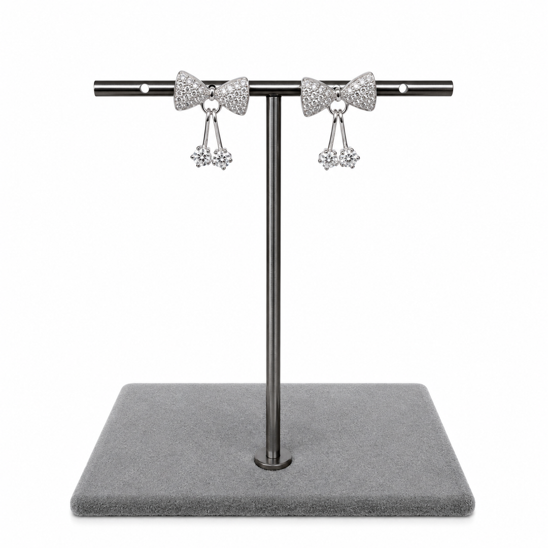925 Sterling Silver Crystal Bow Drop Stud Earrings Yui mart