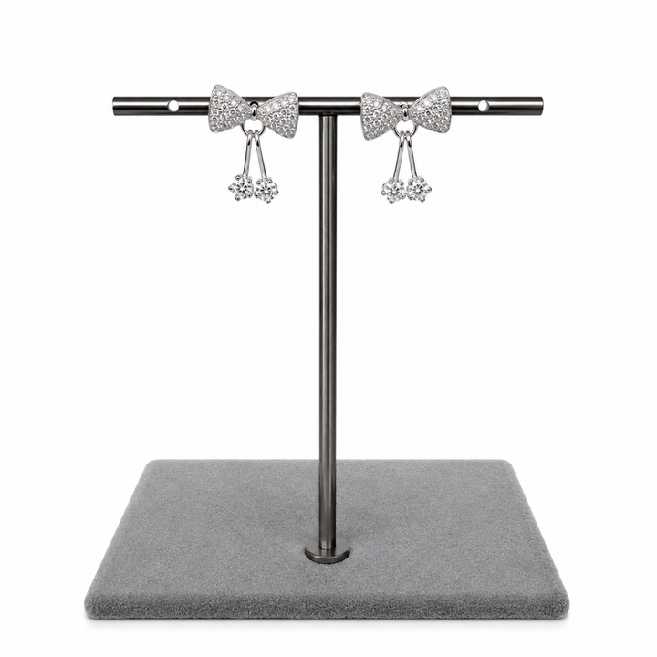 925 Sterling Silver Crystal Bow Drop Stud Earrings Yui mart