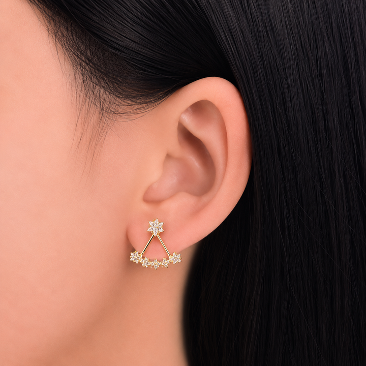 925 Sterling Silver Gold-Plated Floral Fan Ear Jacket Earrings Yui mart