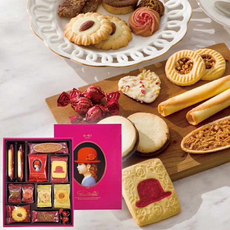 AKAIBOHSHI Red Hat 12-Piece Chocolate Assorted Cookie Gift Box, Pink Box, 31 Pieces