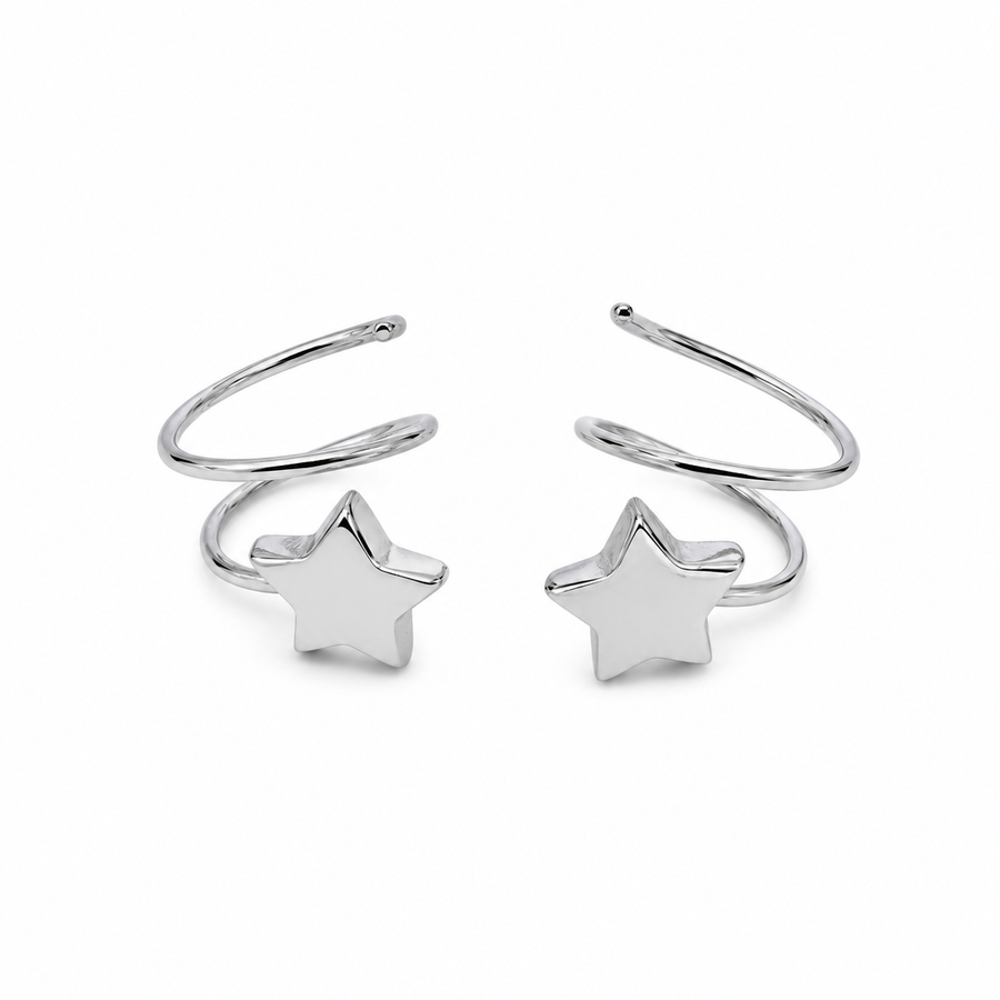 925 Sterling Silver Star Wrap Stud Earrings Yui mart
