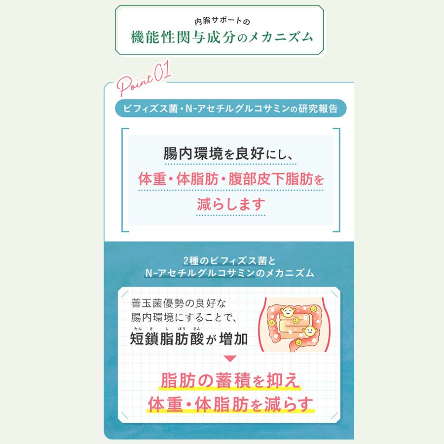 FANCL Naishi Support gut environment and body fat support graphic